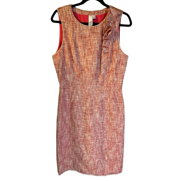 2B.Rych Dresses & Skirts - 2B.Rych Tweed Sheath Dress Women's Size 12 Pink Spring Ruffled Detail Fringe Hem